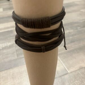 Layered Brown Leather Wrap Bracelets